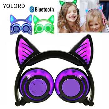 

YOLORD LED Light Cat Cartoon Bluetooth 4.0 Wireless Wired Earphone Music Headphone Headset Gift Christmas Kids Boy Girls Student