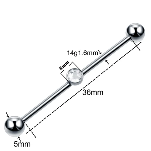 SWANJO 1 шт. 14 г G23 Титан Промышленные пирсинг Промышленные Штанги драгоценный камень Топ съемные Серьги Козелок Уха калибр, Ювелирное Украшение для тела - Окраска металла: T2101