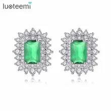 LUOTEEMI, опт, четыре цвета на выбор, модные классические квадратные циркониевые серьги-гвоздики с микро белым цирконием, европейский стиль