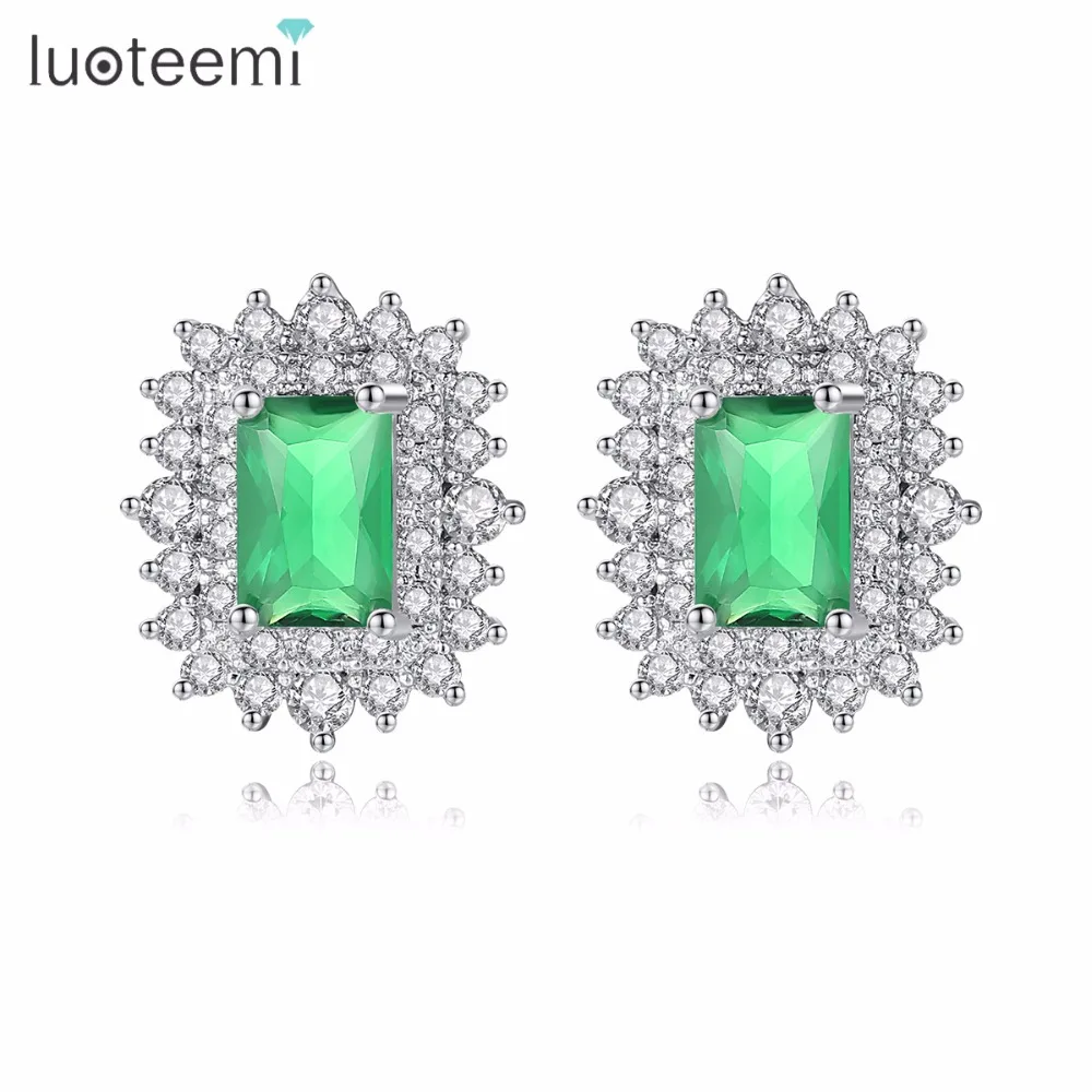 

LUOTEEMI Wholesale Four Colors Choice Fashion Classic Square Zircon Stud Earrings with Micro White Zircon Pave European Style