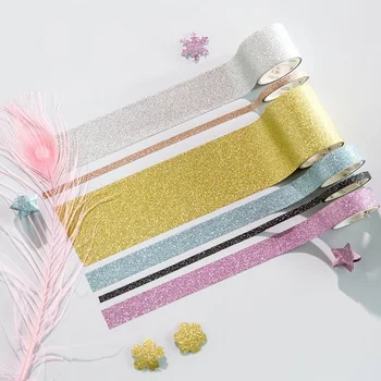 

6 pcs Glitter color washi tape 50mm 5mm Gold Silver Pink masking tape stickers for diary envolope scrapbooking gift seal A6081