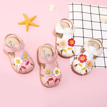 

Finil girls leather sandals 1-3-5 years old baby toddler soft bottom sandals summer baotou shoes Korean Princess shoes tide