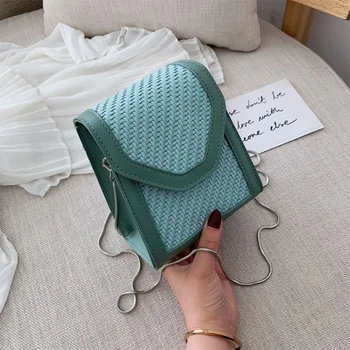 

Weave Leather Handbag Women Summer Handmade Woven Beach Circle Bohemia Shoulder Bag Fashion Small Bag