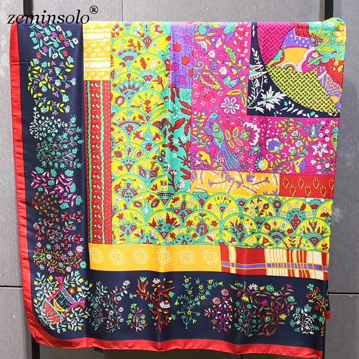 Роскошный бренд твил шелковый шарф квадратный платок бандана дизайн Цветочный платок с принтом женские Шарфы Шали Обертывания