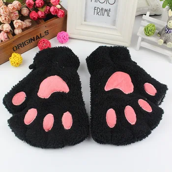 

Ladies Winter Fingerless Gloves,Fluffy Bear Cat Plush Paw Claw Half Finger Glove,Half Cover Women Female Gloves Mitten