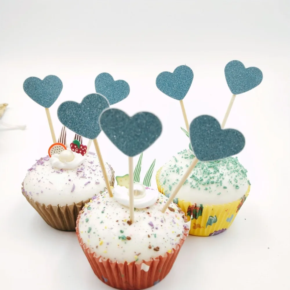 

10pcs/set Sky blue Heart Toothpick Wedding Cupcake Topper Cake Kid Shower Birthday Party Decoration Cake Baking Party Supply