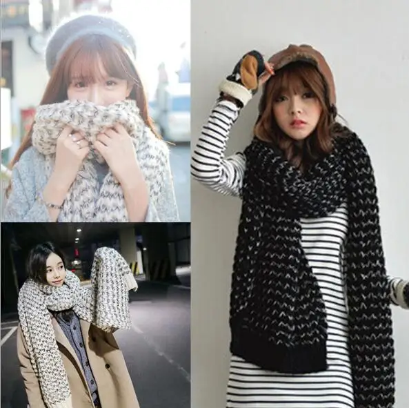 Ma Хай Мао шарф женский длинный утолщение корейский осень-зима новая пара воротник вязаный шерстяной платок шарф двойного назначения Шарфы для женщин