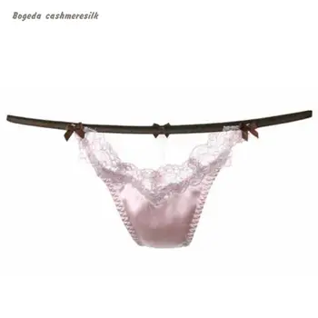 

Bogeda G-string-women natural silk lace Silk Underpants sexy women underwear Thong bow black blue pink red lace panties