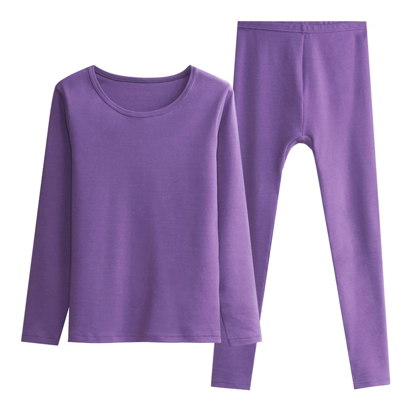 THREEGUN/женские комплекты термобелья зимние теплые кальсоны мягкий удобный хлопчатобумажный высококачественный feminino Ropa mujer invierno - Цвет: Purple