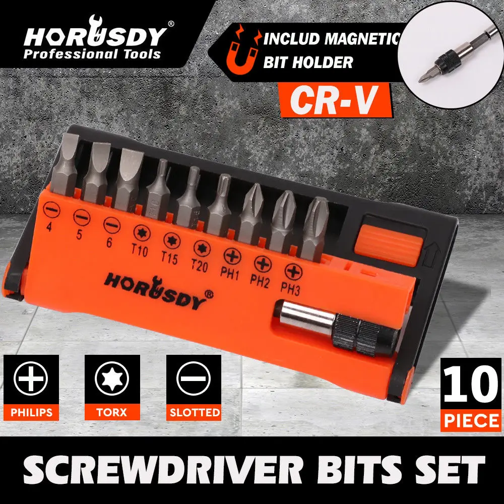 

HORUSDY 10Pcs Adjustable Screwdriver Bit Set Torx Flat Magnetic Screw Depth Driver Security Bit Set Holder Screwdrivers Head Set