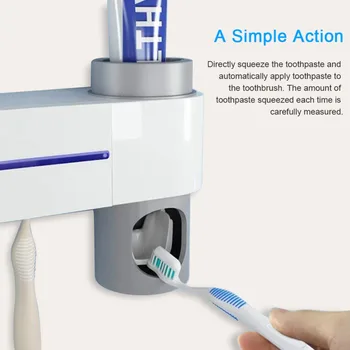 

FUHAIHE 2in1 Antibacteria Ultraviolet Toothbrush Holder Sterilizer Automatic Toothpaste Dispenser Squeezer Bathroom Accessories