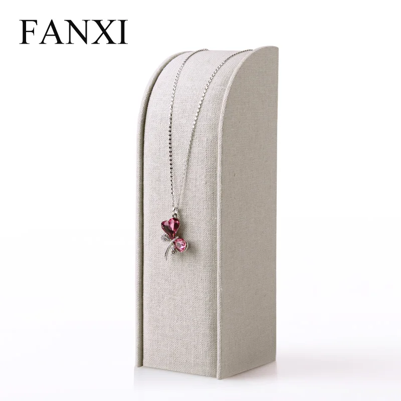 

FANXI free shipping creamy white color linen jewelry display stand pendant hanger display for counter showcase pendant display