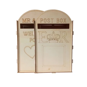 

MR&MRS Post Cards Heart Crown Images DIY Handmade Party Decorative Ornaments Wedding Decoration Vintage Wooden Post Box