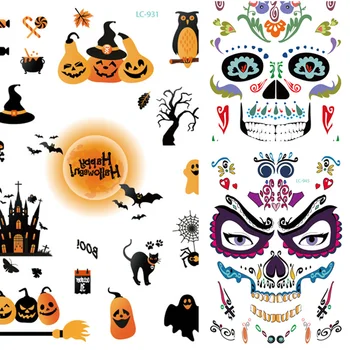 

1pcs Skull Face Sticker Halloween Cosplay The Joker Temporary Tattoo Stickers Cool Floral Design Body Art Tattoos 15X21cm