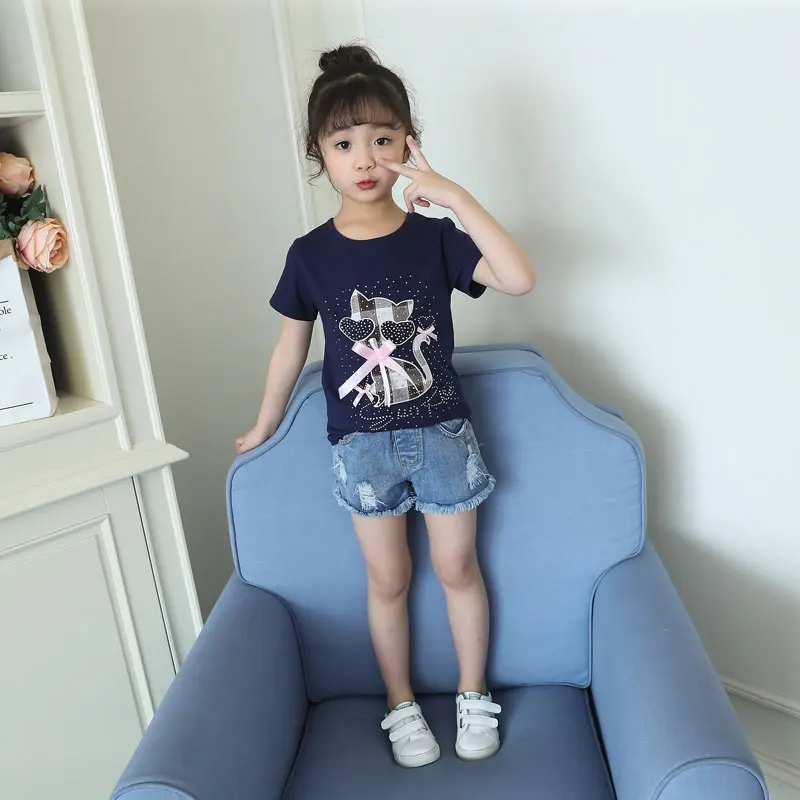 V-TREE Летние модные детские футболки для девочек топы для девочек с аппликациями футболки для девочек хлопковая футболка одежда для девочек детская одежда