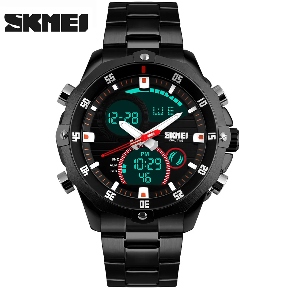 SKMEI люксовый бренд часы мужские из нержавеющей стали аналоговые цифровые часы Мужские ударопрочные часы модные повседневные деловые кварцевые часы