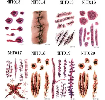 

Halloween Zombie Scars Tattoos Fake Scab Bloody Makeup party festive Halloween Horror Wound Scary Blood Injury Sticker SN2096