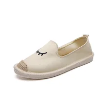 Лето Высокое качество Для женщин ботинки в рыбацком стиле; ресницы, глаза вышивка удобные нескользящие Для женщин Повседневное парусиновая обувь на плоской подошве