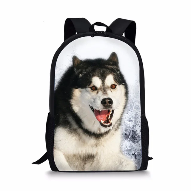 Nopersonality Black Husky Print School Backpack Sets for Teen Girls Boys Cute Student Kids