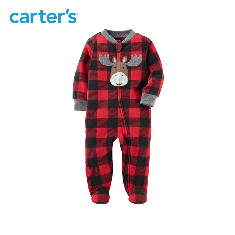 

Carter's 1-Piece baby children kids clothing Boy Sping Fall Moose Zip-Up Fleece Sleep & Play 115G422