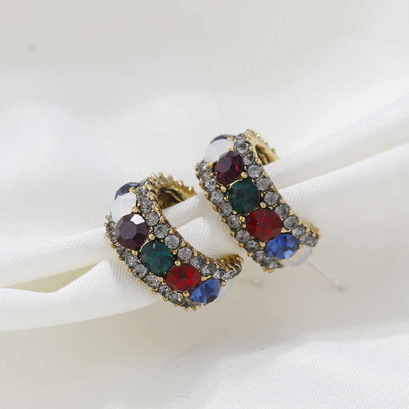 

AENSOA Elegant Type C Colorful Rhinestone Stud Earrings For Women Statement Fashion jewelry Wedding Party Pendientes 2019