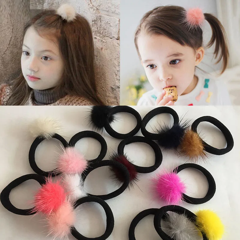 

Mini Small Cute Soft Fur Pompom Ball Children Elastic Hair Bands Gripper Pom Hairball Girls Kids Hairband Women Hair Accessories