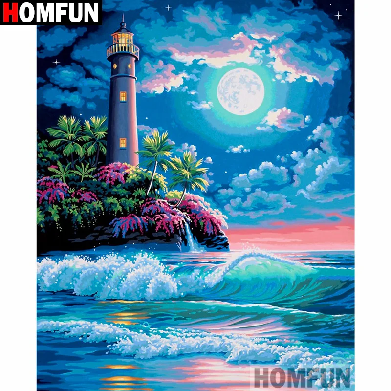 

HOMFUN Full Square/Round Drill 5D DIY Diamond Painting "Lighthouse sea" 3D Diamond Embroidery Cross Stitch Home Decor A19595