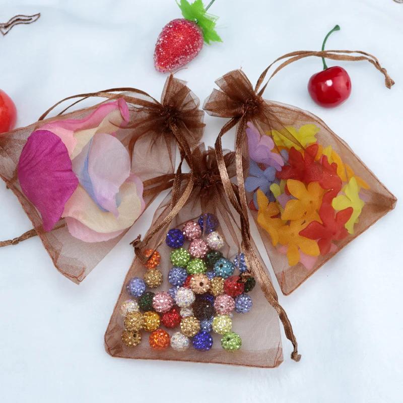 7x9cm Coffee Jewelry Package Can Print Logo Extra Drawstring Bags Small Pouches Organza 200pcs/lot | Украшения и аксессуары