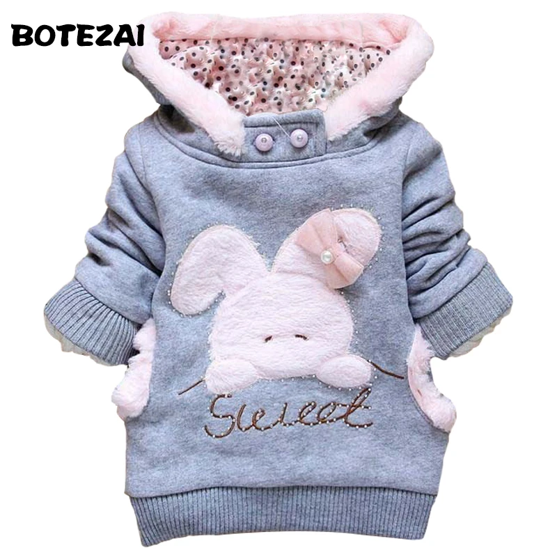 2017 Retail Children Clothing Cartoon Rabbit Fleece Outerwear girl fashion clothes/hooded jacket/Winter Coat roupa infantil