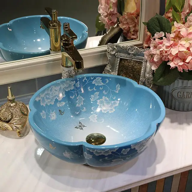 Flower Handmade flower Shape Modern Brief Style Ceramic Artistic Lavabo Bathroom Sink Wash Basin