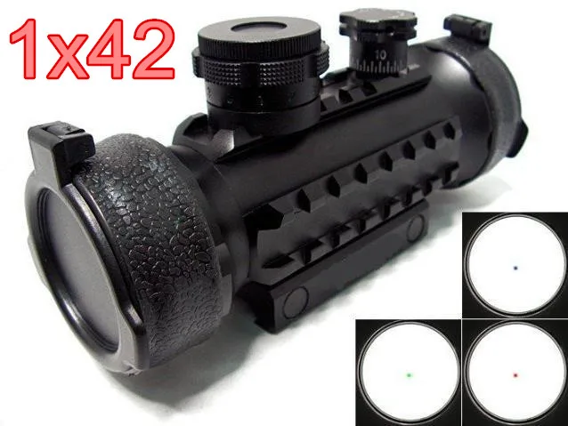 

1x42 Red Green Blue Dot Assault Rifle Scope with Tri Weaver Rail Outdoor Hunting Shockproof Fogproof Riflescope Free Shipping