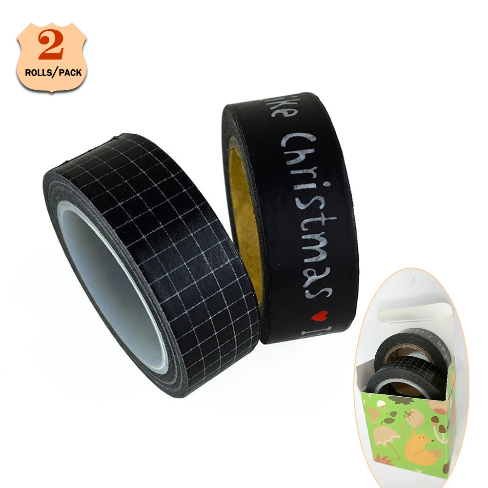 

CHRISTMAS BLACK check text SET 0.59 inch washi tape 2rolls per box masking planner decorative tape