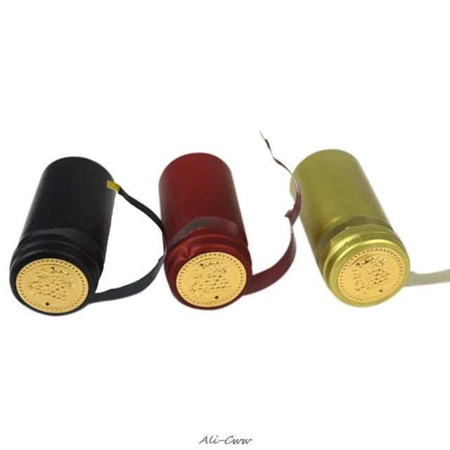 Tapón de corcho para botella de vino con tapa de plástico negro, cápsulas  termorretráctiles de PVC dorado, rojo y negro, corchos de vino en forma de  T