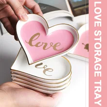 Керамическая в форме сердца лоток творческие держатели для тарелок на День Святого Валентина подарок свадебный домашний декор Ювелирная тарелка десерт