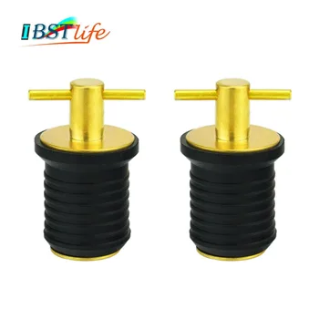 

2PCS Rubber Brass T-Handle TWIST-IN Hull Livewell Boat Drain Plug Boat bilge transom seawall baitwell