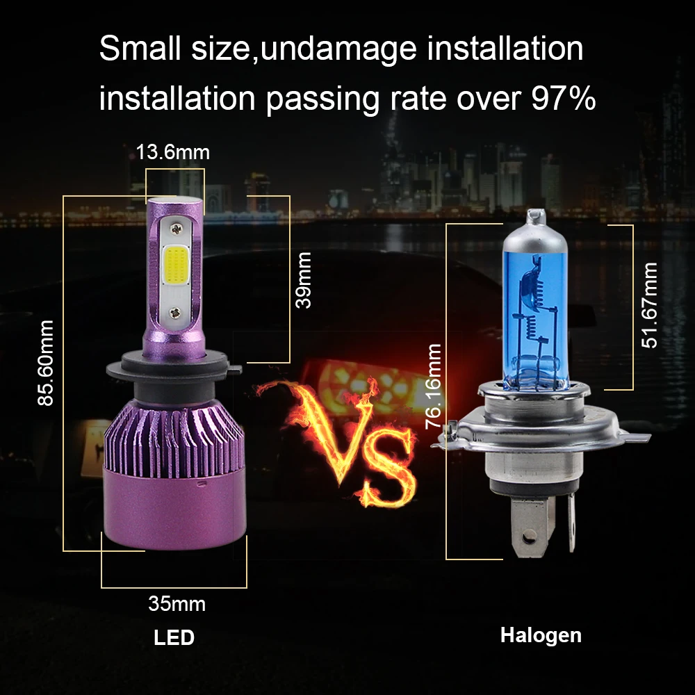  SULUCAR  12V Car Headlight H4 LED H7 H1 H3 H11   9005  72W 8000LM 6500K Light Bulbs Automobile Front Head Bulb accessories