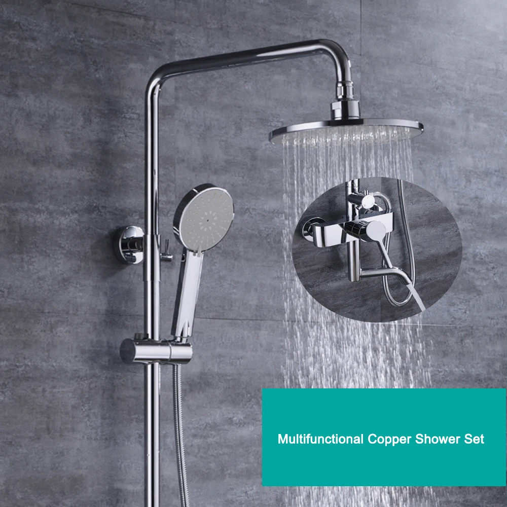 

All copper chrome multi function cold rain shower suite bathroom shower set three water booster