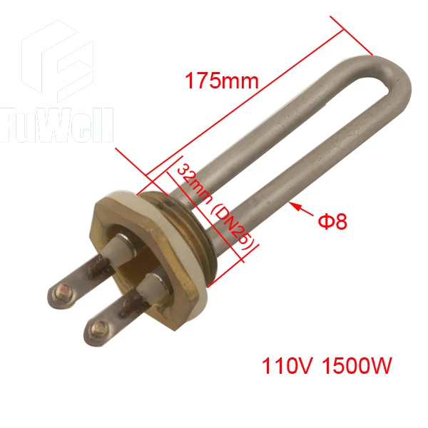 DN25, маленького размера, круглой формы с диаметром 32 мм 1 дюйм, фланцевый Электрический Нагревательный элемент для нагреватель котла, шестигранной головкой электрический бак труба нагревателя 700 W 1000 W 1500 W - Цвет: 175mm 110V 1500W