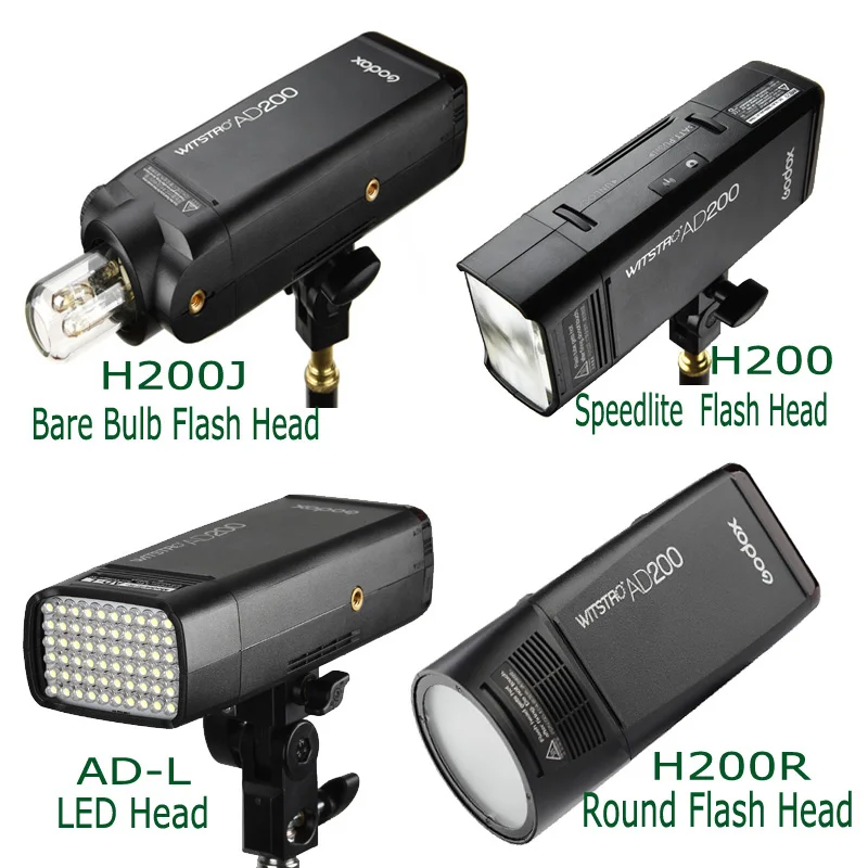 Карманная вспышка Godox 2 4G TTL HSS AD200 + 4 головки светильник (H200R /H200/H200J/AD L) адаптер