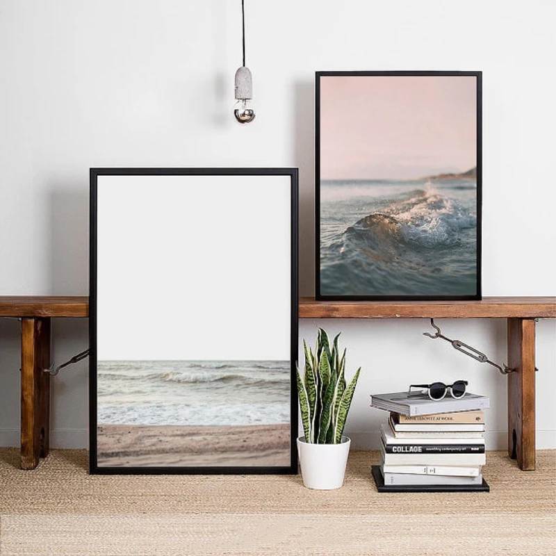

Beach Photography Wall Art Canvas Posters Prints Nordic Ocean Landscape Painting Blush and Pink Wall Pictures Living Room Decor
