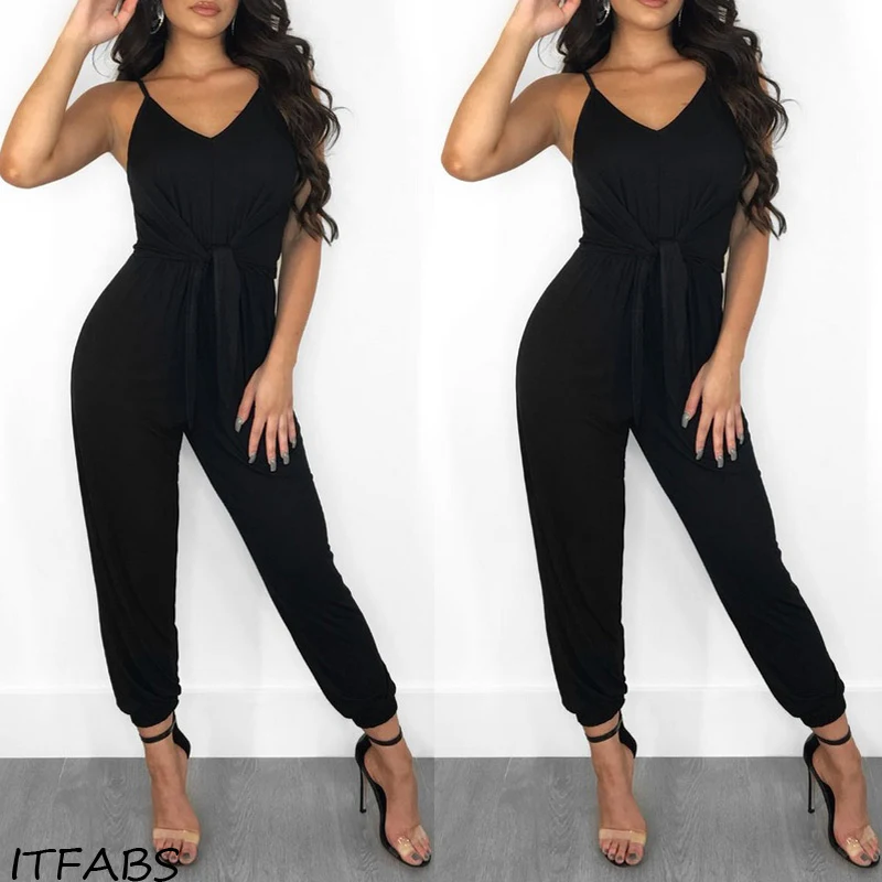 Summer new Women Casual Loose Solid Gray Black Jumpsuit Sleeveless Backless Playsuit Trousers Overalls