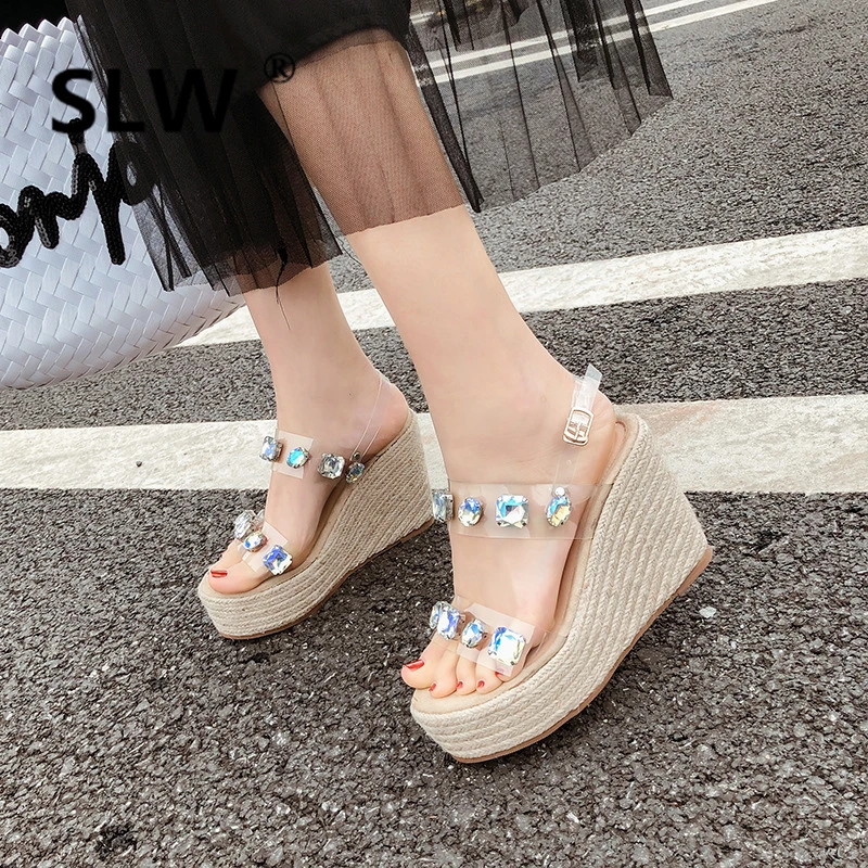 

All-Match Handmade Sandal Studded Sandals Comfort Shoes For Women Suit Female Beige High Heels Clogs Wedge 2019 Women's Rope