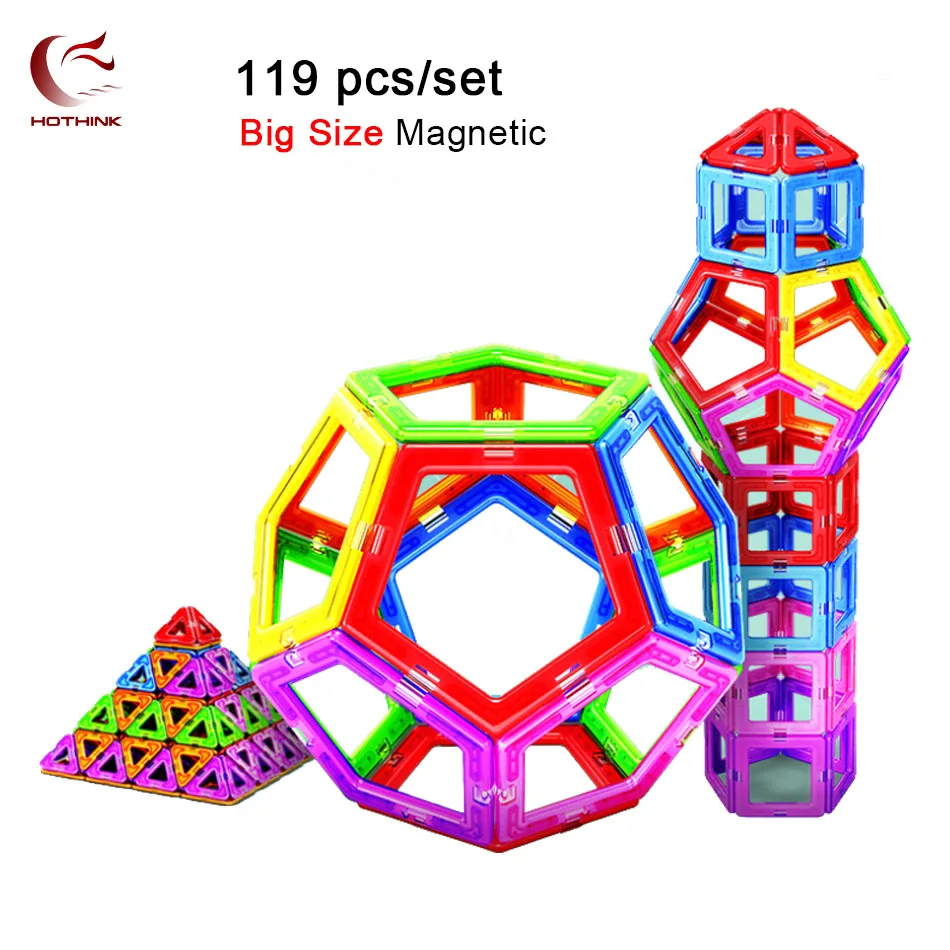 

HOTHINK 119pcs big size Magnetic Blocks Designer Construction Set Model & Building Toy Plastic Educational Toys For Kid Gift