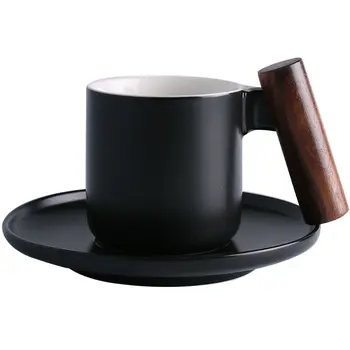 

8% A Simple New Classical Coffee Mugs Ceramic Tea Coffee Cups with Wooden Handle and Tray Home Office Gift Dishwasher Safe