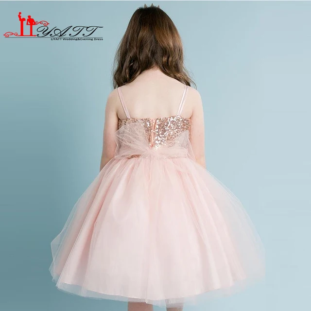 Blush Pink Flower Girls Dresses A Line Rose Gold Sequins Top Knee Length Tulle Little Wedding Party Dress Prom Gown Blush Pink Flower Girls Dresses A Line Rose Gold Sequins Top Knee Length Tulle Little Wedding Party Dress Prom Gown