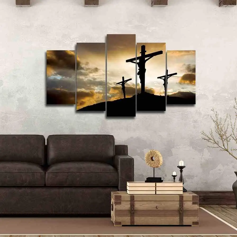 

Large Framed Original art print poster canvas Christian Cross Mount Calgary 5 pieces
