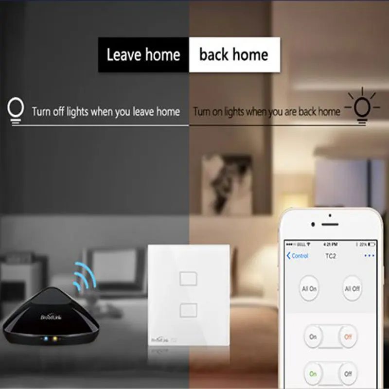 Broadlink TC2 стандарт ЕС 433 МГц умный дом RF сенсорный выключатель света 2 банды 220 В дистанционное управление настенный сенсорный переключатель панель