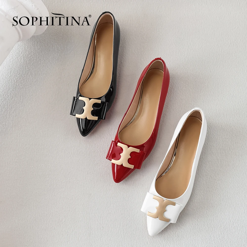 

SOPHITINA Sexy Women Pumps Fashion Metal Decoration Casual Pointed Toe Cow Leather Shoes Spring Large Size Handmade Pumps SO82