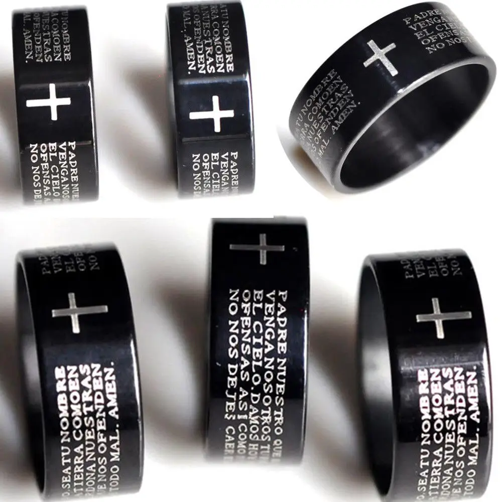 6pcs Lots Men's Lord's Prayer Letters Prayer Stainless Steel Rings