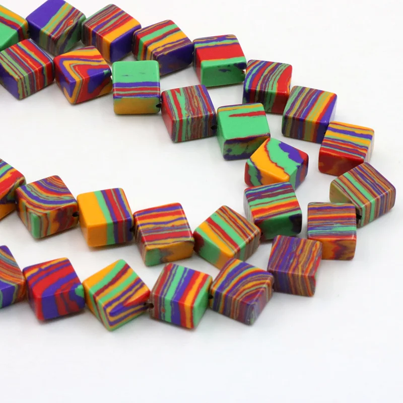 

Flat block shape striped rainbow Turkey stone 8x8x5mm loose beads 15" 2 piece/lot accessories fit handmade bracelets necklace